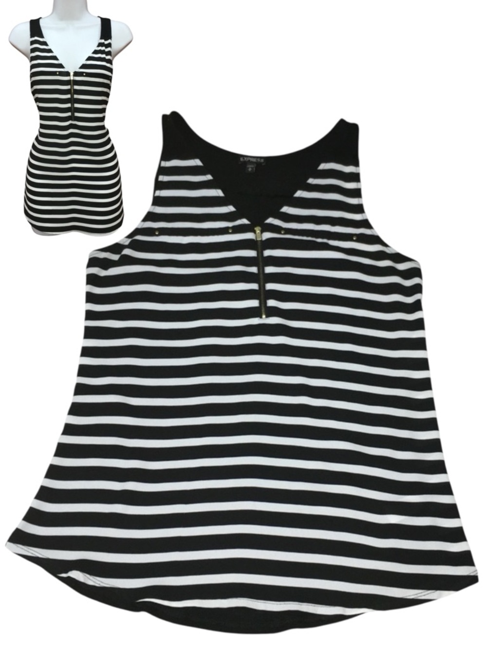 Express Black White Striped 3/4 Zip Tank Top - Women’s Medium